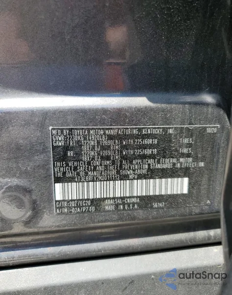 2021 Toyota Rav4 Xse из США, поврежденный, VIN 4T3E6RFV2MU011112